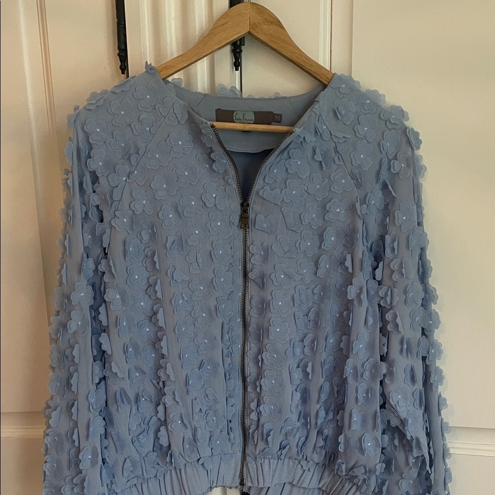 Absolutely Stunning Anthropologie Light Blue Floral Bomber Jacket